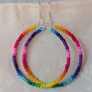 Rainbow Beaded Hoop Earrings